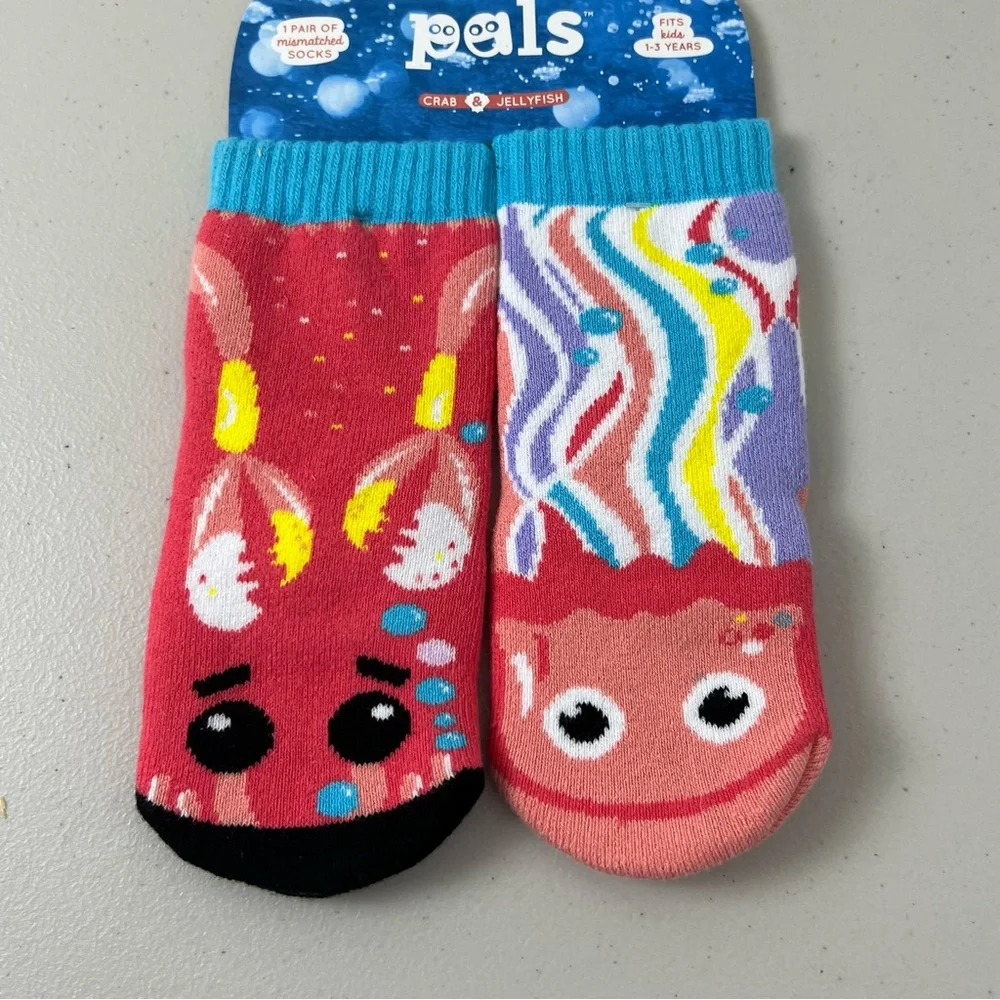 NWT Paals Crab & Jellyfish Mismatched Socks Kids 1-3 Years Gripper Socks